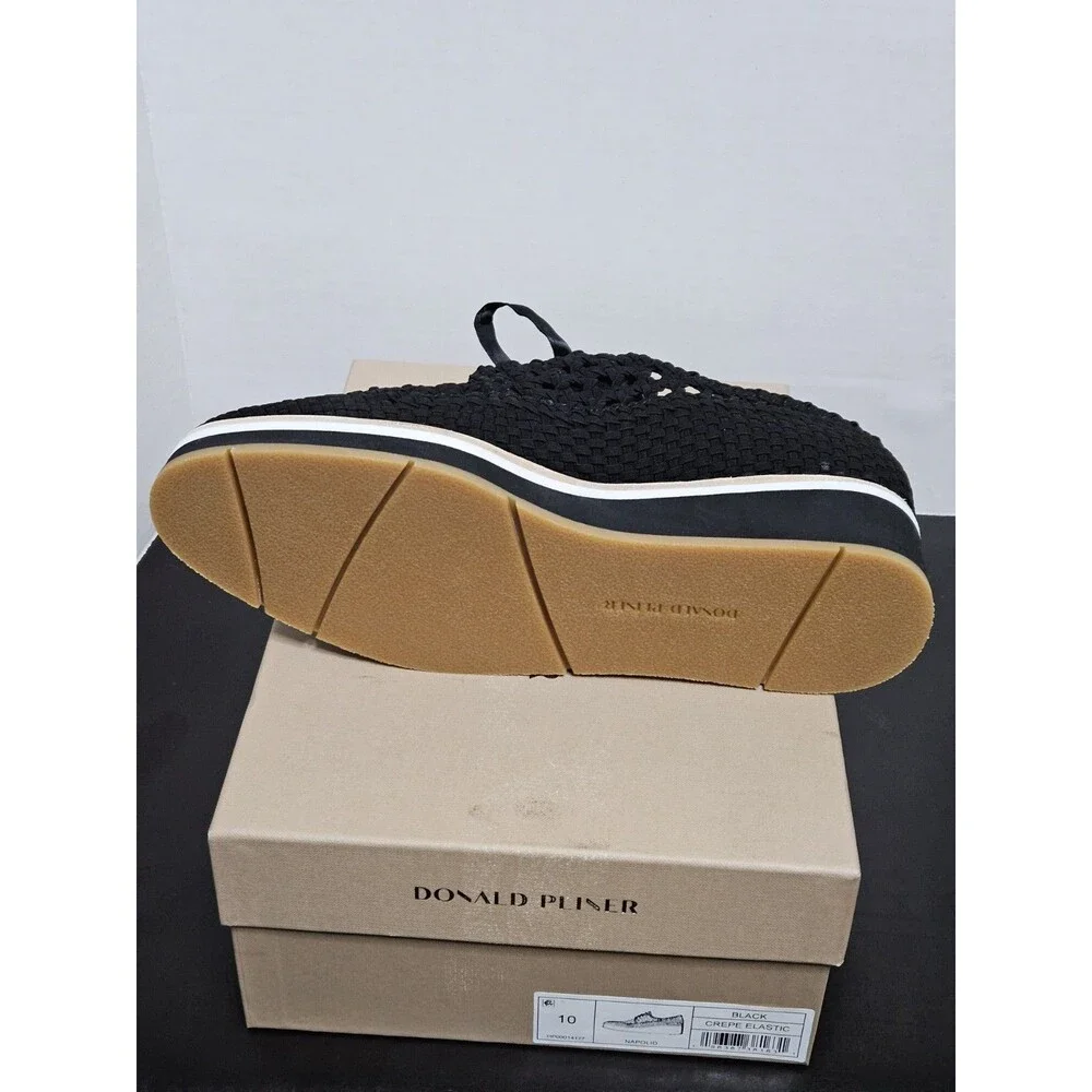 Sz 10 - Donald Pliner Napoli Basketweave Wedge Sneaker Womens Black MSRP $228
